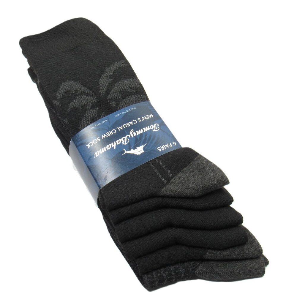 Tommy Bahama Men's Dress Socks Palm/Ribbed/Basketweave 6 Pairs Black Combo OS